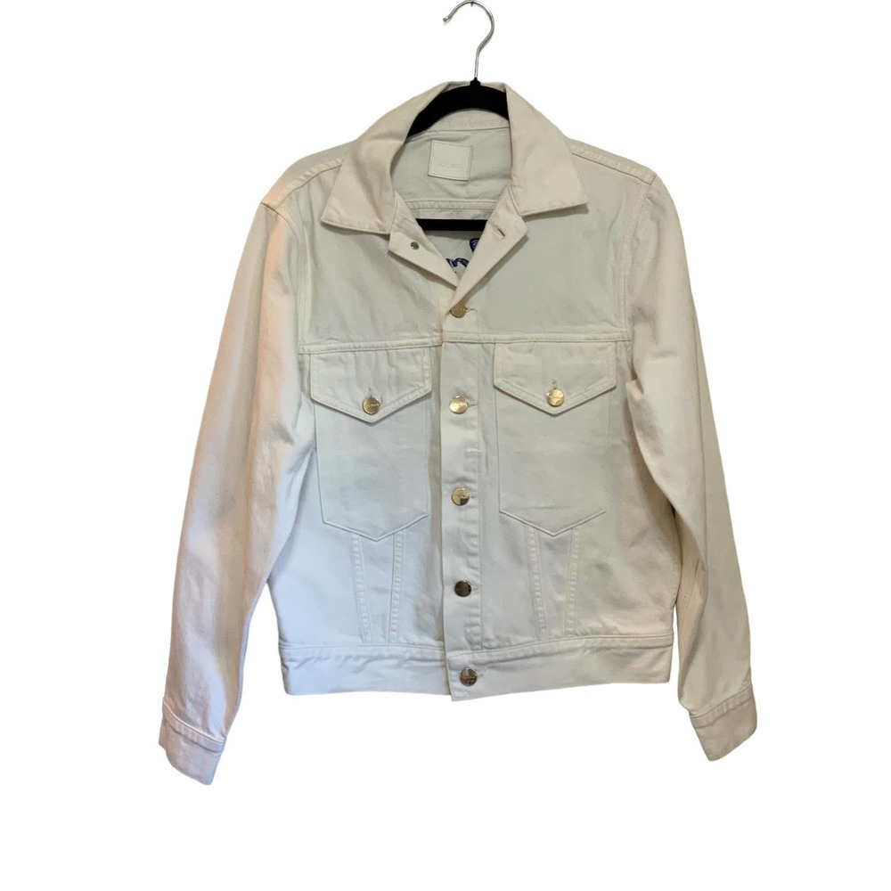 Goldsign White Denim Embroidered Jacket Karen sz S Designer Piece Gold Buttons